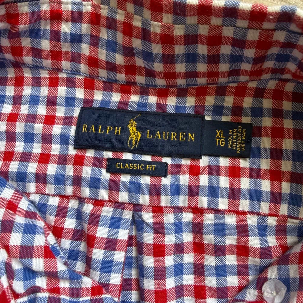 Ralph Lauren Mens XL Classic Fit Gingham Button Down Shirt Red White Blue Pony - Picture 5 of 9